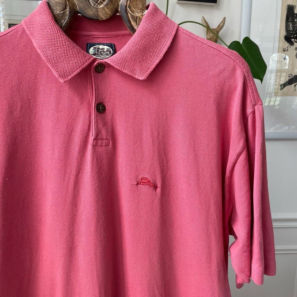 Vintage 90s Tommy Bahama Cotton Pique Polo Golf Shirt Sailfish Tulip Pink M